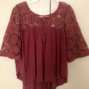 American Eagle lace tassel blouse